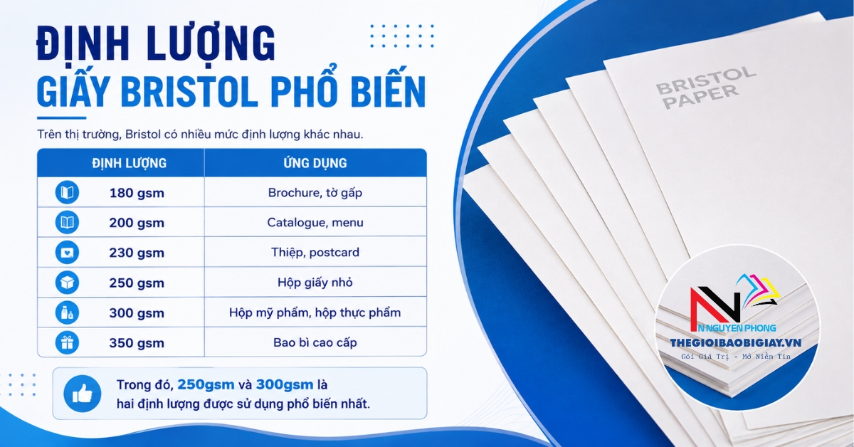 Định lượng giấy Bristol phổ biển