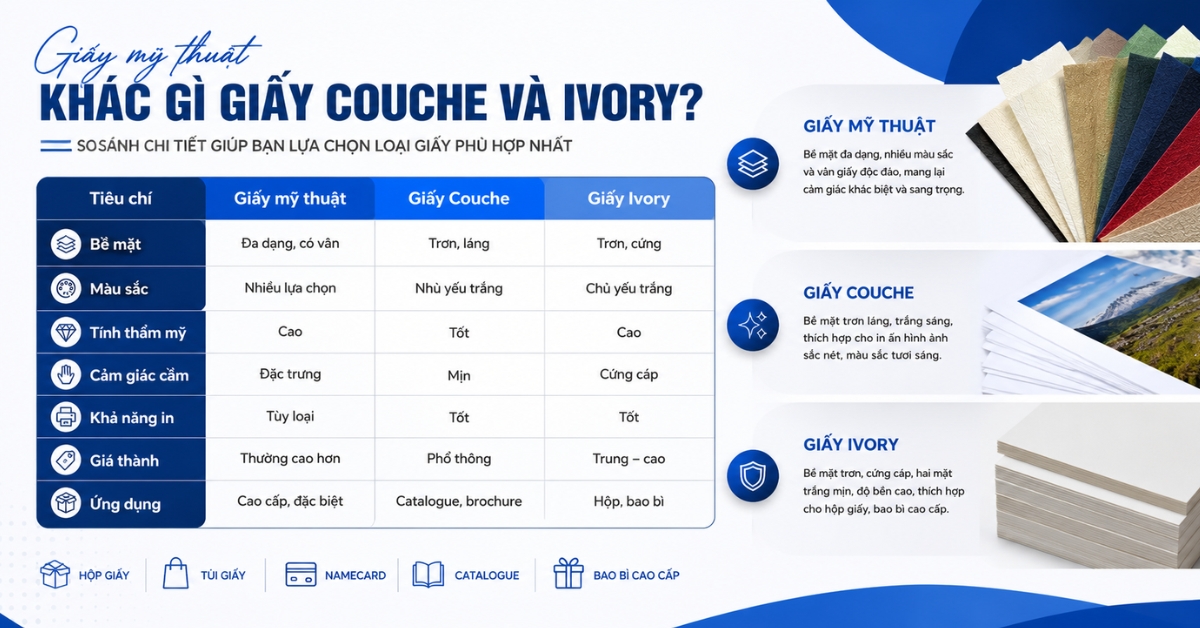 so sánh giấy mỹ thuật, couche, ivory