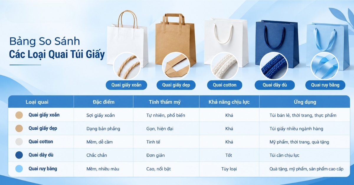 Bảng So Sánh Các Loại Quai Túi Giấy