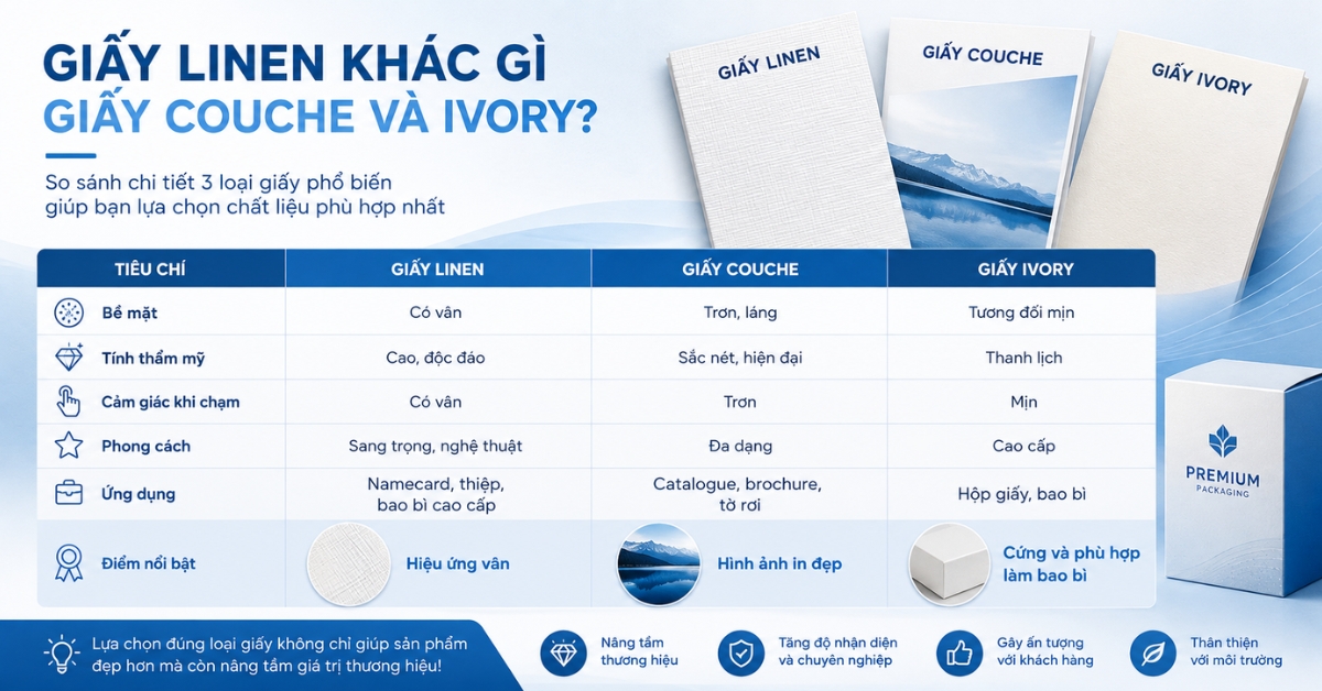 Giấy Linen khác gì giấy Couche và Ivory