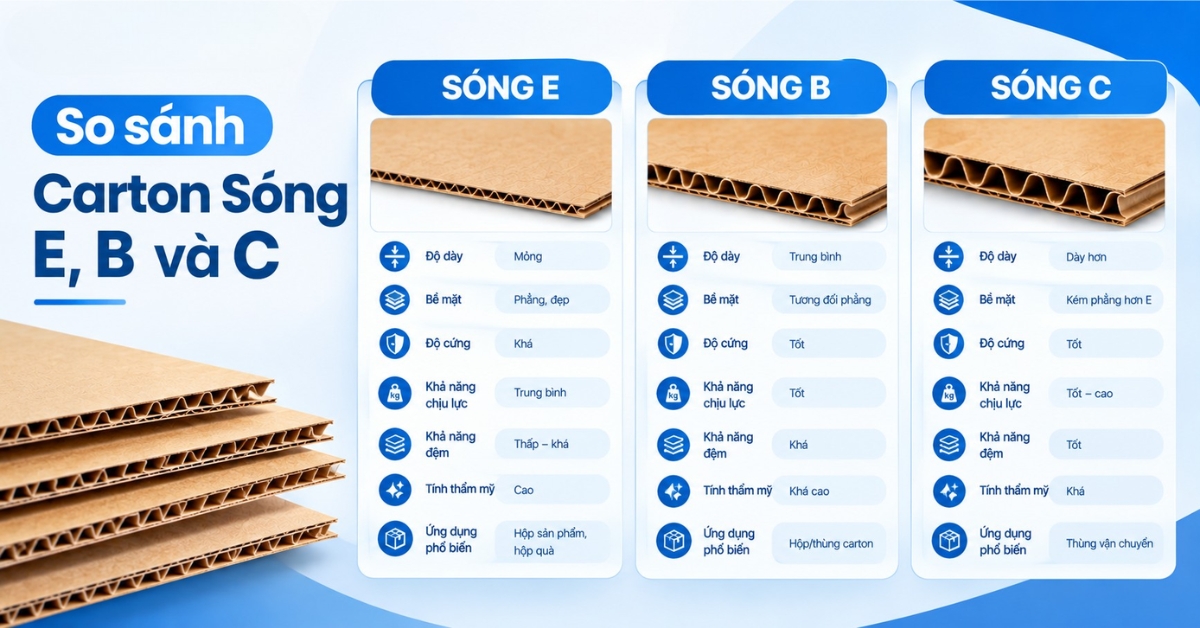 So sánh carton sóng E, B và C