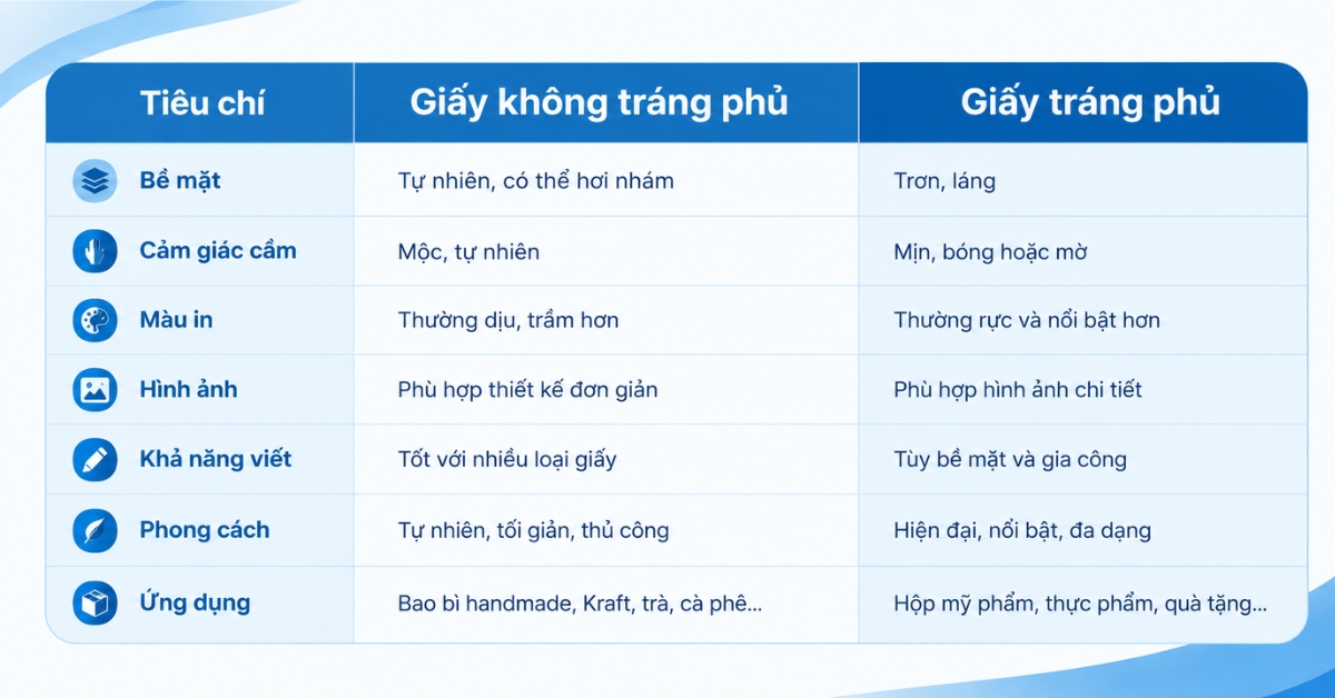 So sánh giấy không tráng phủ và giấy tráng phủ